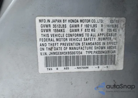 2011 Honda Fit z USA, uszkodzony, nr VIN JHMGE8H3XBS007234